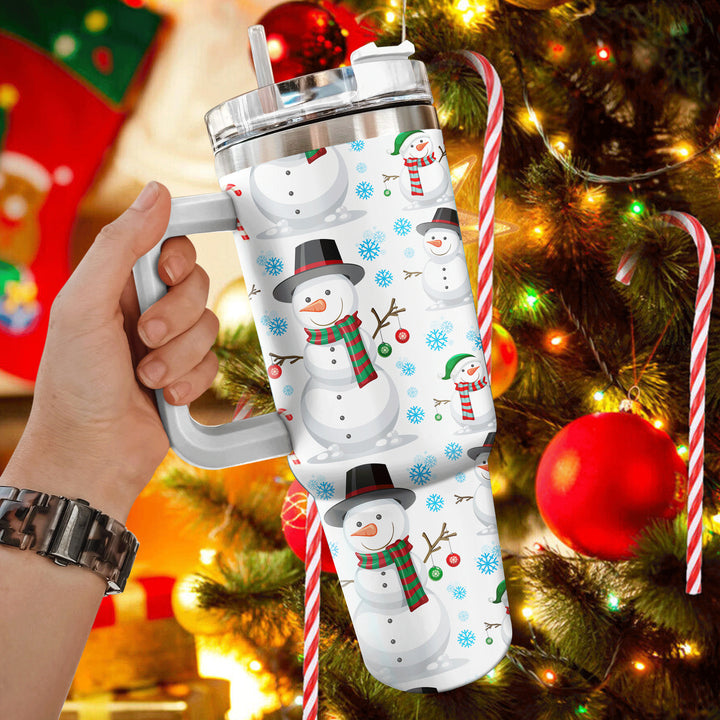 Cute Snowman Tumbler 40oz With Handle, Christmas 40oz Tumbler, Santa 40oz Stainless Steel Tumbler With Lid and Straw, Christmas Tumbler