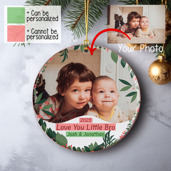 Brother Photo Ornament, Christmas Ornaments, Christmas Keepsake Gifts, Personalized Bro Ornament, Holiday Picture Ornament, Name Ornament