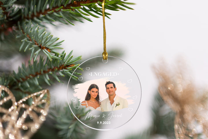 Personalized Picture Engaged Ornament, Engagement Gifts, Christmas Gifts, Custom Wedding Ornament, Keepsake Name Ornament, Acrylic Ornament