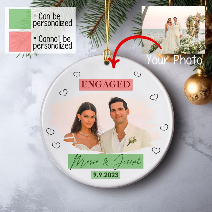 Personalized Picture Engaged Ornament, Engagement Gifts, Christmas Gifts, Custom Wedding Ornament, Keepsake Name Ornament, Acrylic Ornament