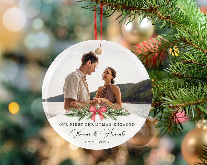 Personalized Engaged Photo Ornament, Couple Photo Ornament, Engagement Ornament, First Christmas Ornament, Gift for Couple, Engagement Gift