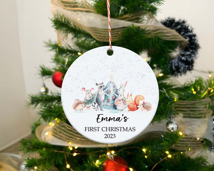 Personalized Baby's First Christmas Decoration, Keepsake Christmas Bauble Gift Ceramic Ornament, Baby's 1st Christmas Scene Decoration