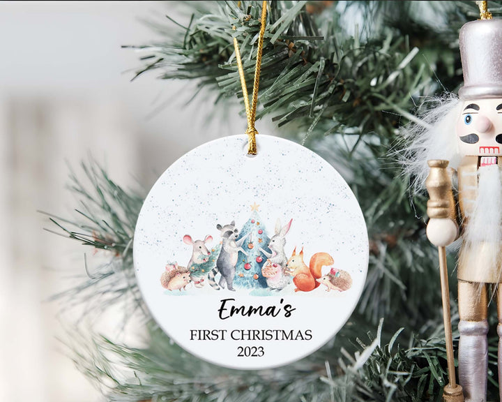 Personalized Baby's First Christmas Decoration, Keepsake Christmas Bauble Gift Ceramic Ornament, Baby's 1st Christmas Scene Decoration