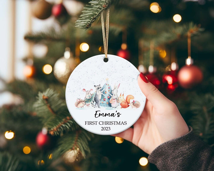 Personalized Baby's First Christmas Decoration, Keepsake Christmas Bauble Gift Ceramic Ornament, Baby's 1st Christmas Scene Decoration