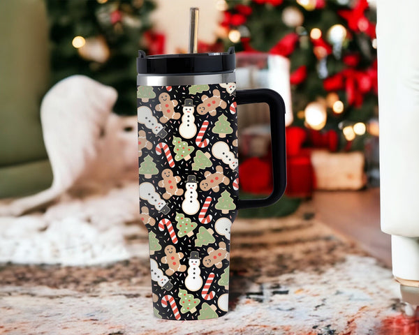 Sweet Christmas Cookies Tumbler 40oz With Handle, Christmas Tumbler, Santa 40oz Stainless Steel Tumbler With Lid and Straw, Christmas Gift