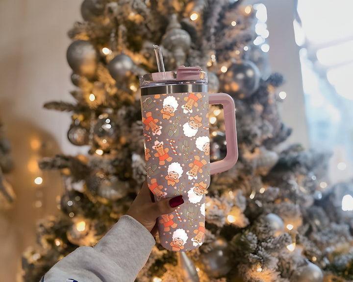 Christmas Cowboy Santa 40oz Tumbler with Handle and Straw, Floral Cowgirl Crib Bedding Tumbler, Christmas Tumblers, Fall Cactus Swaddle