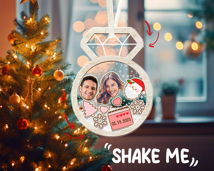 Engagement Shake Ornament, Custom Face Photo Ornament, Engaged Shaker Ornament, First Christmas Ornament, Couples Gift, Engagement Gift