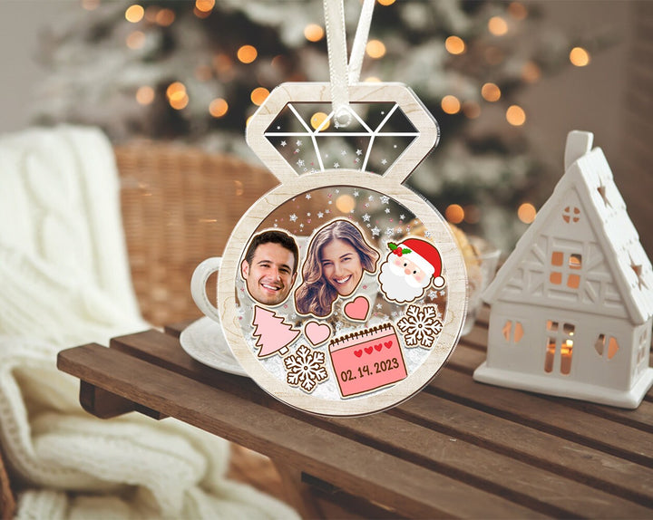 Engagement Shake Ornament, Custom Face Photo Ornament, Engaged Shaker Ornament, First Christmas Ornament, Couples Gift, Engagement Gift