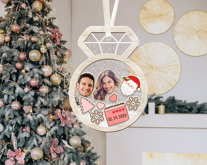 Engagement Shake Ornament, Custom Face Photo Ornament, Engaged Shaker Ornament, First Christmas Ornament, Couples Gift, Engagement Gift