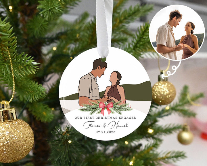 Custom Engaged Photo Ornament, Couple Faceless Ornament, Engagement Ornament, First Christmas Ornament, Couples Gift, Engagement Gift