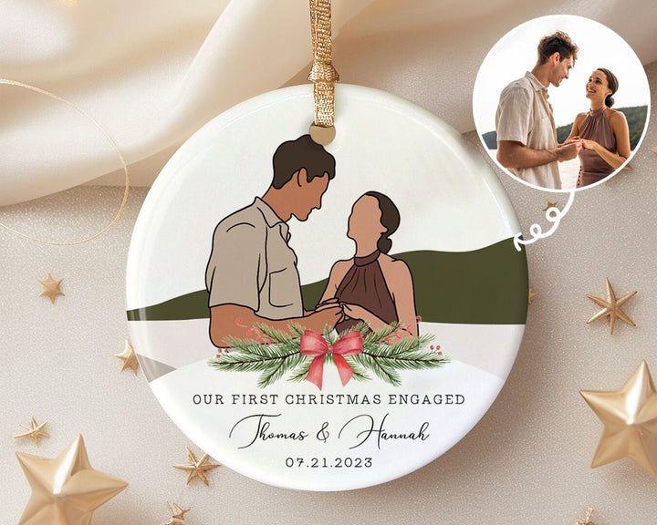 Custom Engaged Photo Ornament, Couple Faceless Ornament, Engagement Ornament, First Christmas Ornament, Couples Gift, Engagement Gift