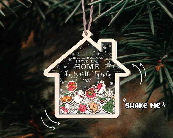 New Home Shake Ornament, Family Shaker Ornament, New Home Gift, New House Ornament, Personalized Family Name Ornament, Family Christmas Gift