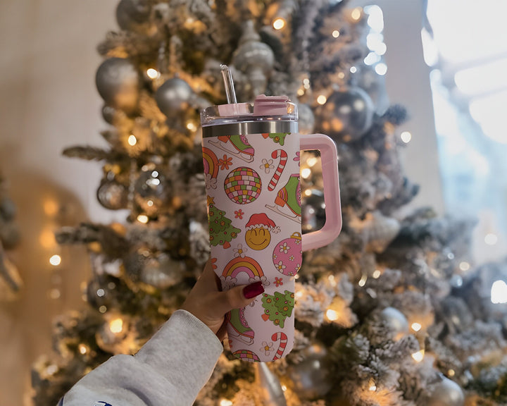 Groovy Flowers Tumbler Cup with Handle