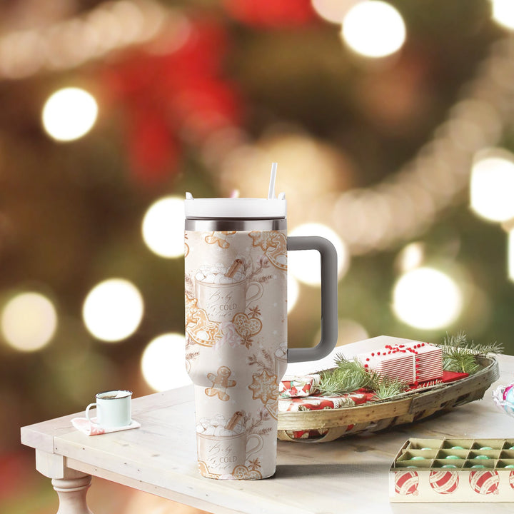 Gingerbread 40oz Cup With Handle, Christmas 40oz Tumbler, Coffee Mug 40oz Stainless Steel Tumbler With Lid and Straw, Holiday Tumbler