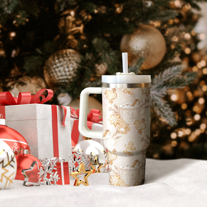 Gingerbread 40oz Cup With Handle, Christmas 40oz Tumbler, Coffee Mug 40oz Stainless Steel Tumbler With Lid and Straw, Holiday Tumbler