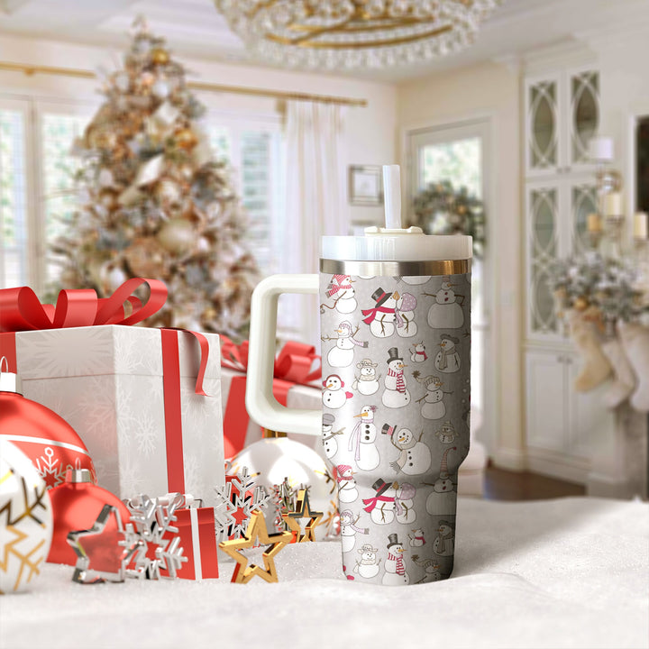 Cute Snowman Tumbler 40oz With Handle, Christmas 40oz Tumbler, Santa 40oz Stainless Steel Tumbler With Lid and Straw, Holiday Tumbler