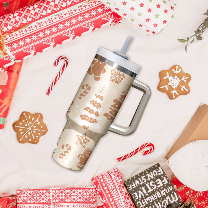 Gingerbread Cookies Tumbler 40oz With Handle, Christmas 40oz Tumbler, 40oz Stainless Steel Tumbler With Lid and Straw, Christmas Tumbler