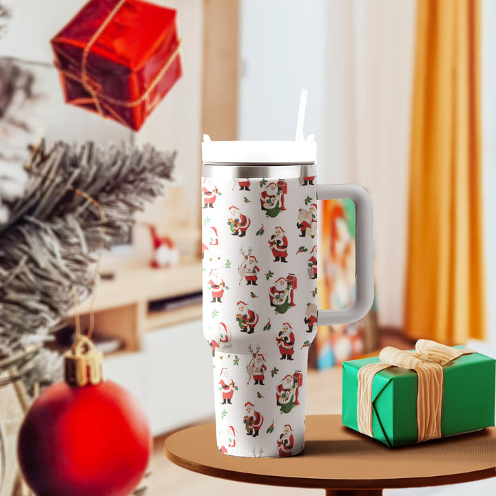 Christmas Santa 40oz Tumbler with handle, Christmas 40oz Tumbler, Santa Claus 40oz Stainless Steel Tumbler With Lid and Straw