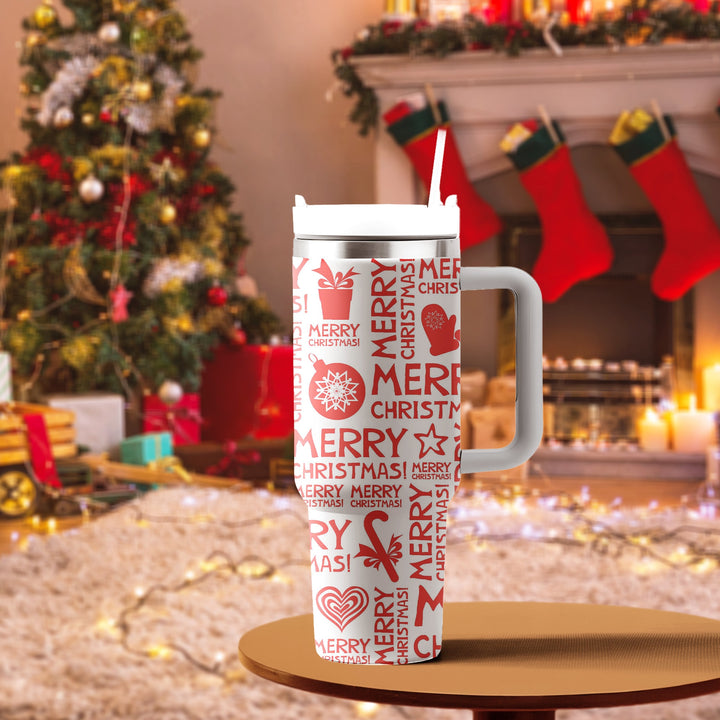 Merry Christmas 40oz Cup, Christmas Bell Christmas 40oz Tumbler, Santa 40oz Stainless Steel Tumbler With Lid and Straw, Christmas Tumbler