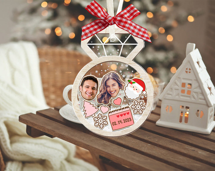 Engagement Shake Ornament, Custom Face Photo Ornament, Engaged Shaker Ornament, First Christmas Ornament, Couples Gift, Engagement Gift