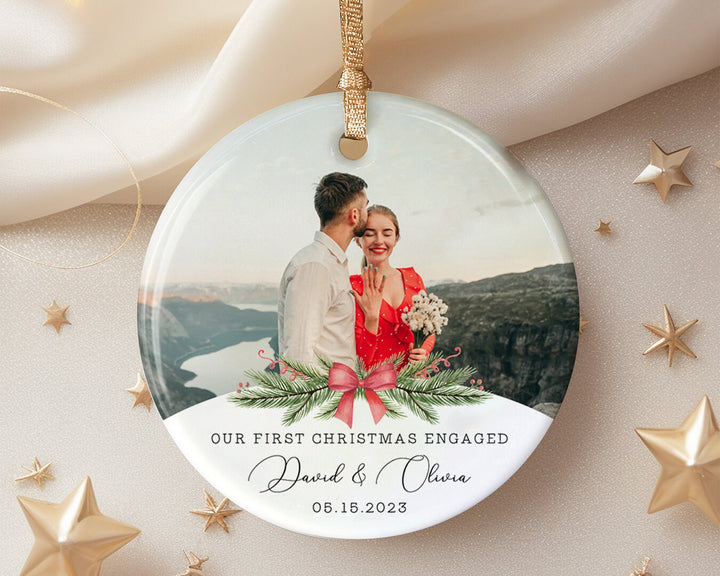 Personalized Engaged Photo Ornament, Couple Photo Ornament, Engagement Ornament, First Christmas Ornament, Gift for Couple, Engagement Gift