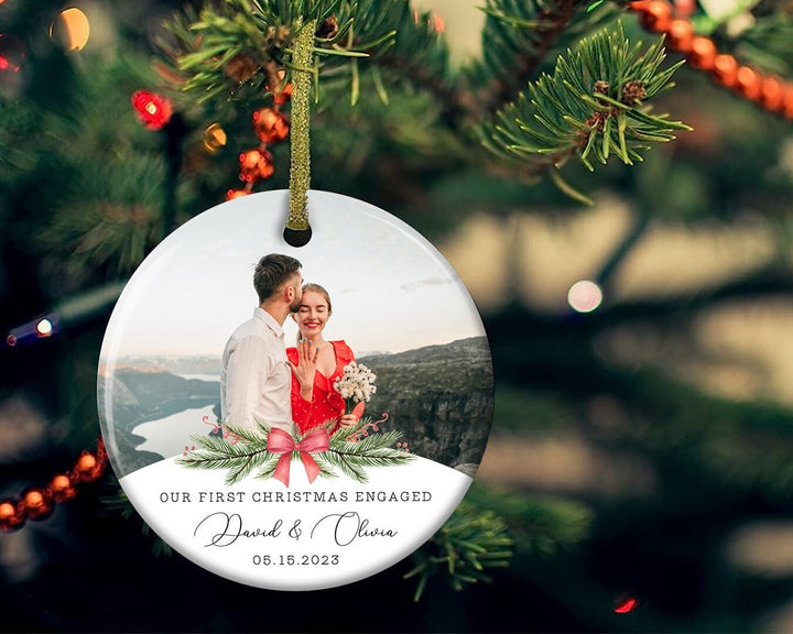 Personalized Engaged Photo Ornament, Couple Photo Ornament, Engagement Ornament, First Christmas Ornament, Gift for Couple, Engagement Gift