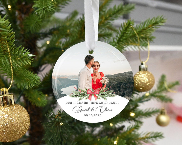 Personalized Engaged Photo Ornament, Couple Photo Ornament, Engagement Ornament, First Christmas Ornament, Gift for Couple, Engagement Gift