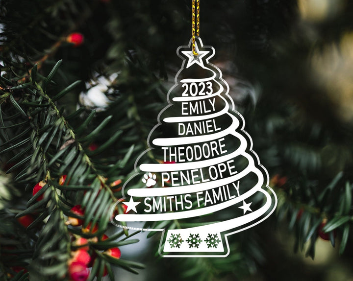 Personalized Family Tree Ornament, Family Acrylic Ornament, Christmas Tree Ornament, Family Christmas Ornament 2023, Family Members Ornament