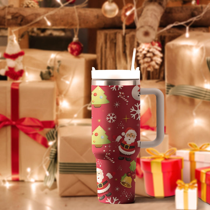 Christmas Santa 40oz Cup With Handle, Christmas 40oz Tumbler, Santa Claus 40oz Stainless Steel Tumbler With Lid and Straw, Holiday Tumbler