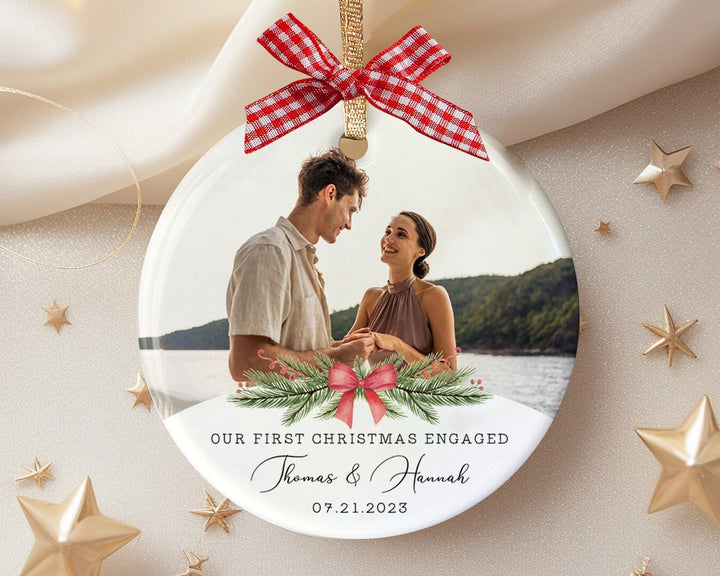 Personalized Engaged Photo Ornament, Couple Photo Ornament, Engagement Ornament, First Christmas Ornament, Gift for Couple, Engagement Gift