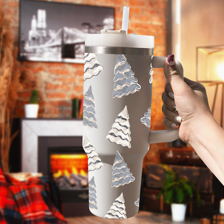 Christmas Tree Tumbler, Merry Christmas 40oz Cup With Handle, Christmas 40oz Stainless Steel Tumbler With Lid and Straw, Holiday Tumbler