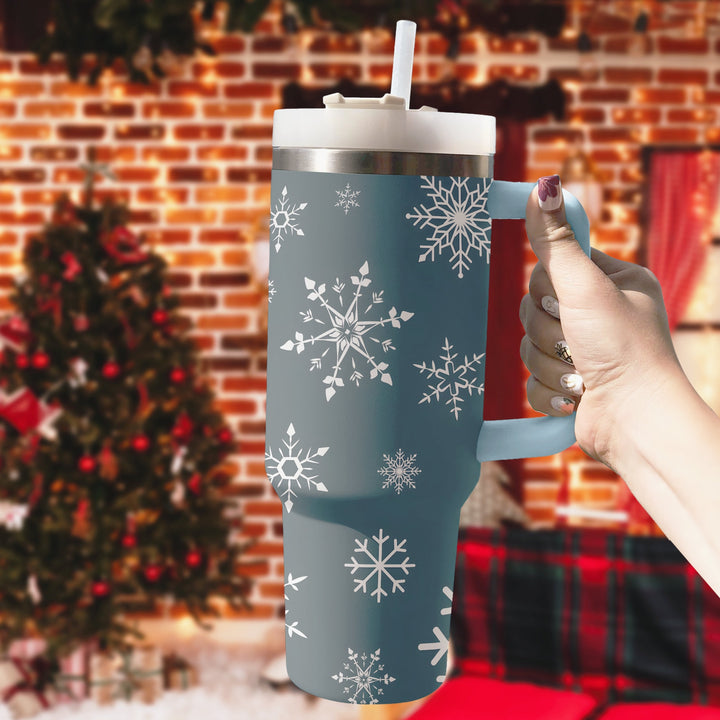 Winter Snow 40oz Cup With Handle, Christmas 40oz Tumbler, Christmas 40oz Stainless Steel Tumbler With Lid and Straw, Holiday Tumbler