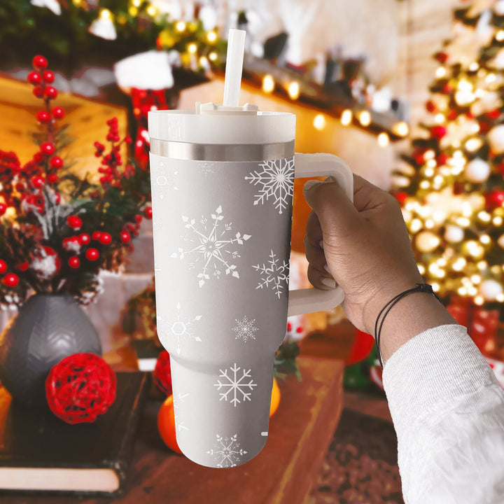 Winter Snow 40oz Cup With Handle, Christmas 40oz Tumbler, Christmas 40oz Stainless Steel Tumbler With Lid and Straw, Holiday Tumbler