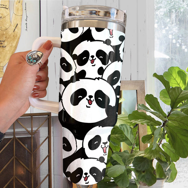 Cute Panda Tumbler 40oz With Handle, Daily 40oz Tumbler, Santa 40oz Stainless Steel Tumbler With Lid and Straw, Holiday Tumbler