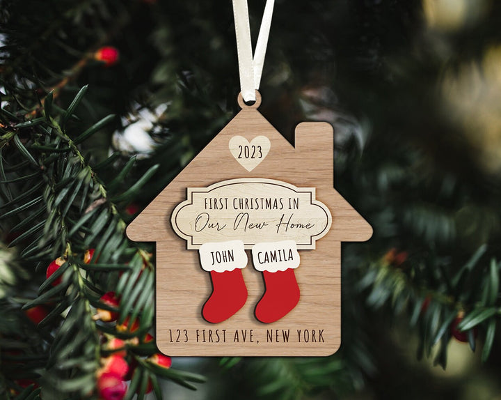 New Home Ornament Personalized, New Home Christmas Ornament, Custom Address Ornament, Engaged Ornament, New Home Gift, Housewarming Gift