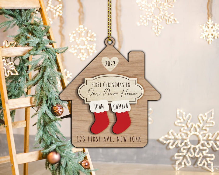 New Home Ornament Personalized, New Home Christmas Ornament, Custom Address Ornament, Engaged Ornament, New Home Gift, Housewarming Gift