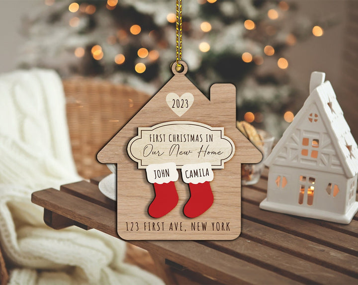 New Home Ornament Personalized, New Home Christmas Ornament, Custom Address Ornament, Engaged Ornament, New Home Gift, Housewarming Gift