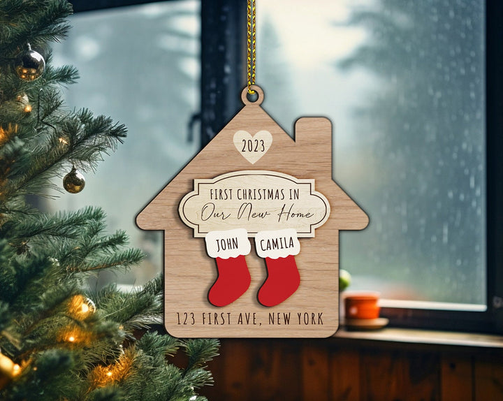 New Home Ornament Personalized, New Home Christmas Ornament, Custom Address Ornament, Engaged Ornament, New Home Gift, Housewarming Gift