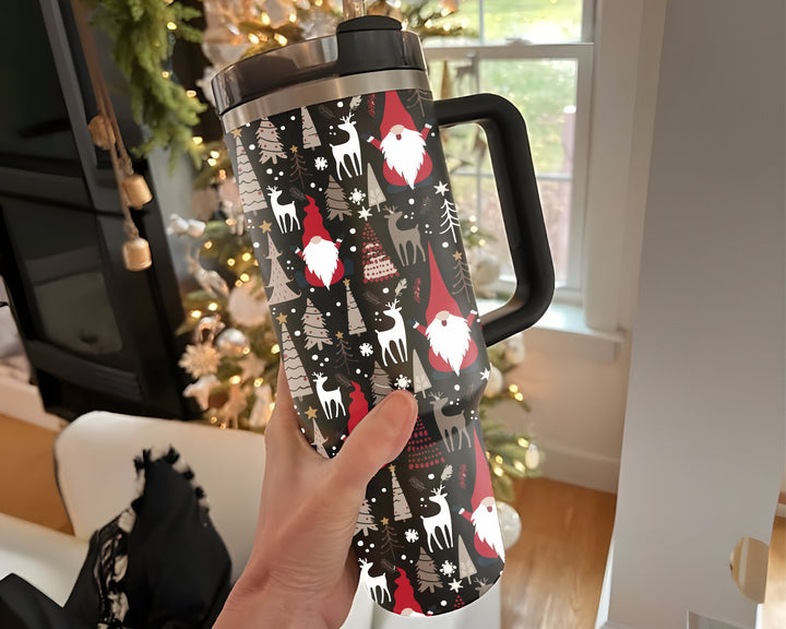 Christmas Gnomes 40oz Tumbler, Holiday Tumbler Cup, Christmas Tree Tumbler, Christmas 40oz Stainless Steel Tumbler, Festive Drinkware.