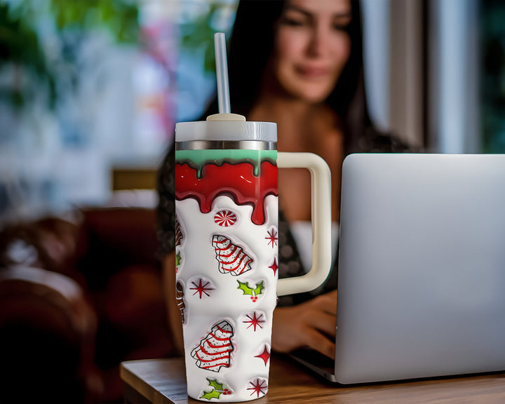 Christmas Cake 40oz Tumbler, Puffy Reindeer Tumbler Design, Leopard Puffy, Merry Christmas Inflated Tumbler.