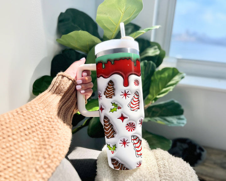Christmas Cake 40oz Tumbler, Puffy Reindeer Tumbler Design, Leopard Puffy, Merry Christmas Inflated Tumbler.