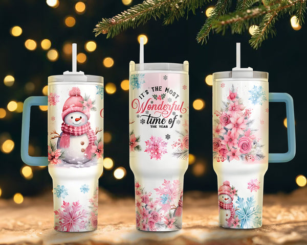 It's the most wonderful time of the year 40oz tumbler, Christmas Snowman tumbler, Merry Christmas Gift, Holiday Tumbler