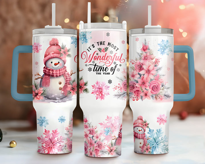 It's the most wonderful time of the year 40oz tumbler, Christmas Snowman tumbler, Merry Christmas Gift, Holiday Tumbler