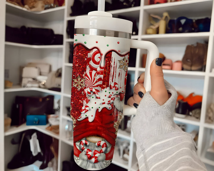 Christmas Gnome 40oz Tumbler, Gnome Lover Gifts, Tumbler With Straw Gift for Women, Gnome Cup With Name, Gnome Cup for Her