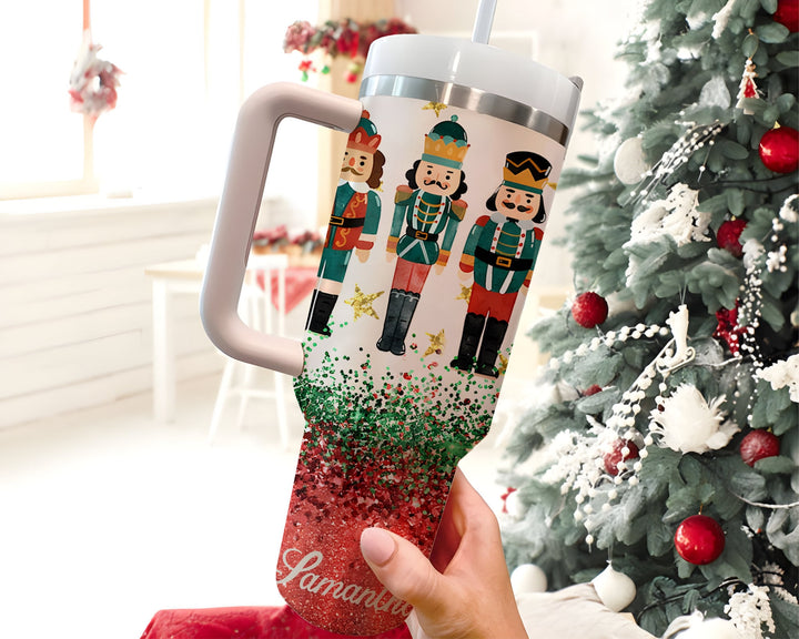 Personalized Nutcracker Christmas 40oz Tumbler With Name, Custom Nutcracker Tumbler Cup, Christmas Glitter Travel Mug, Holiday Tumbler Gift.