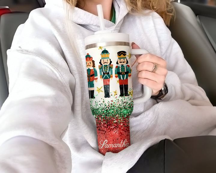 Personalized Nutcracker Christmas 40oz Tumbler With Name, Custom Nutcracker Tumbler Cup, Christmas Glitter Travel Mug, Holiday Tumbler Gift.