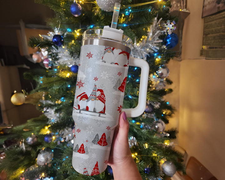 Christmas Gnome-antics 40oz With Handle, Merry Christmas 40oz Cup, Christmas Santas 40oz Stainless Steel Tumbler With Lid and Straw.