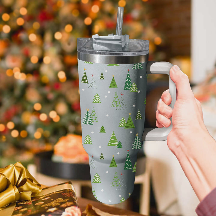 Christmas Pine Tree Tumbler 40oz With Handle, Daily 40oz Tumbler, Santa 40oz Stainless Steel Tumbler With Lid and Straw, Holiday Tumbler