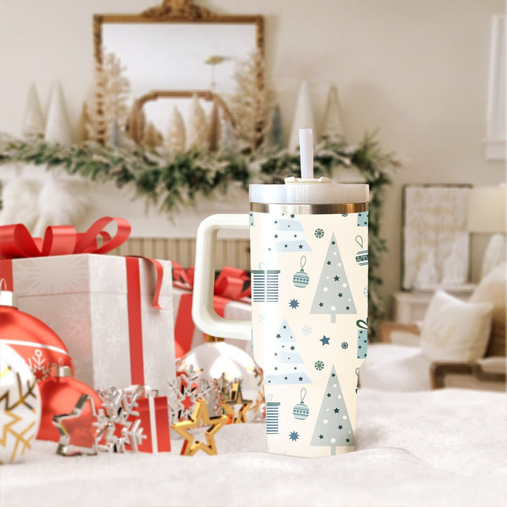 Christmas Tree and Gift Box Tumbler 40oz With Handle, Daily 40oz Tumbler, 40oz Stainless Steel Tumbler With Lid and Straw, Holiday Tumbler