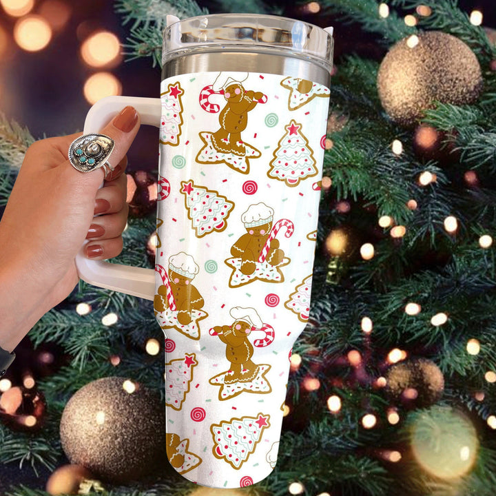 Chief Gingerbread Cookies Tumbler 40oz With Handle, Christmas 40oz Tumbler, 40oz Stainless Steel Tumbler With Lid and Straw, Holiday Tumbler